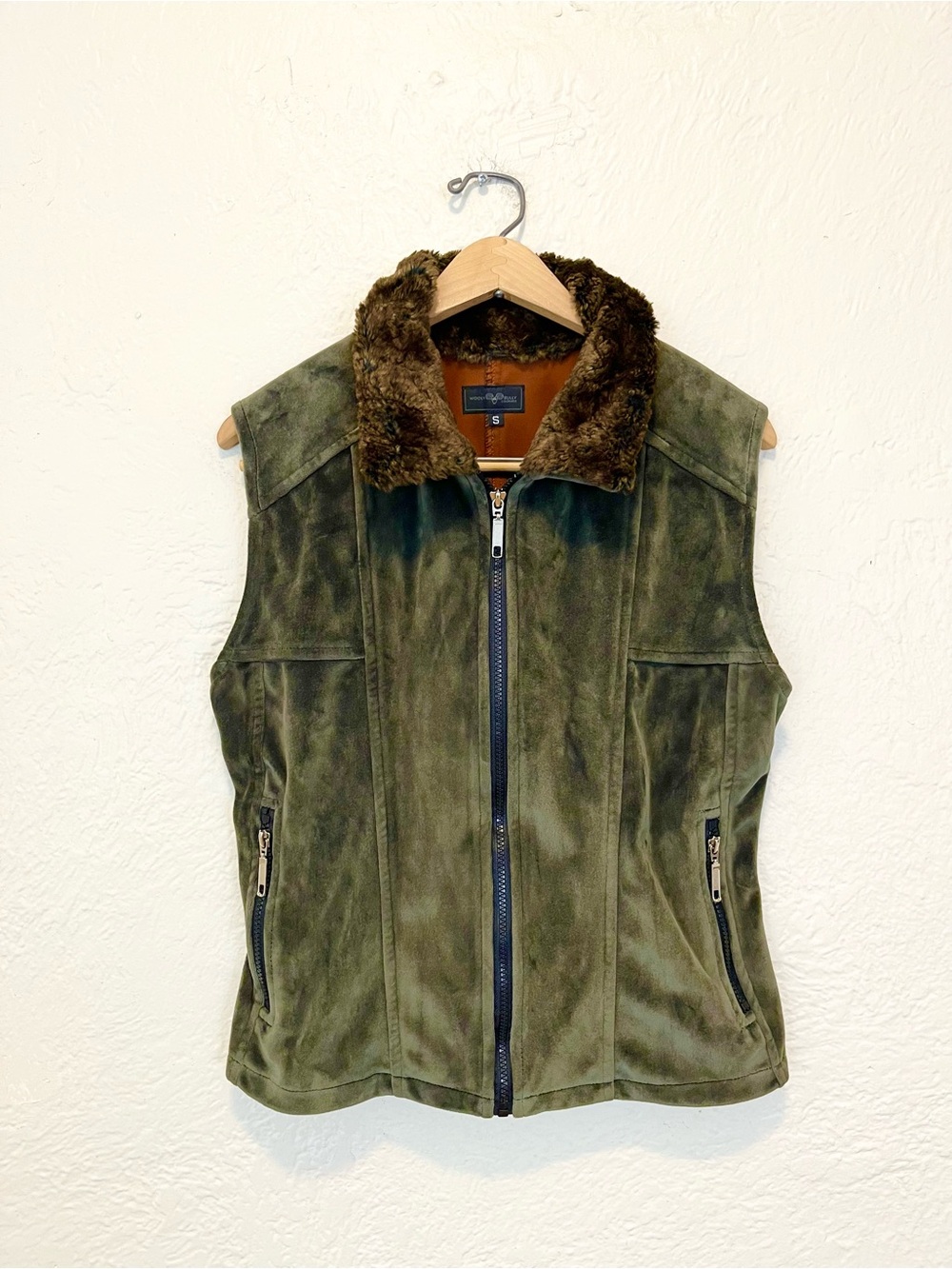 Wooly Bully Colorado Vest Jacket Velour Velvet Green Frown Faux Fur Small S